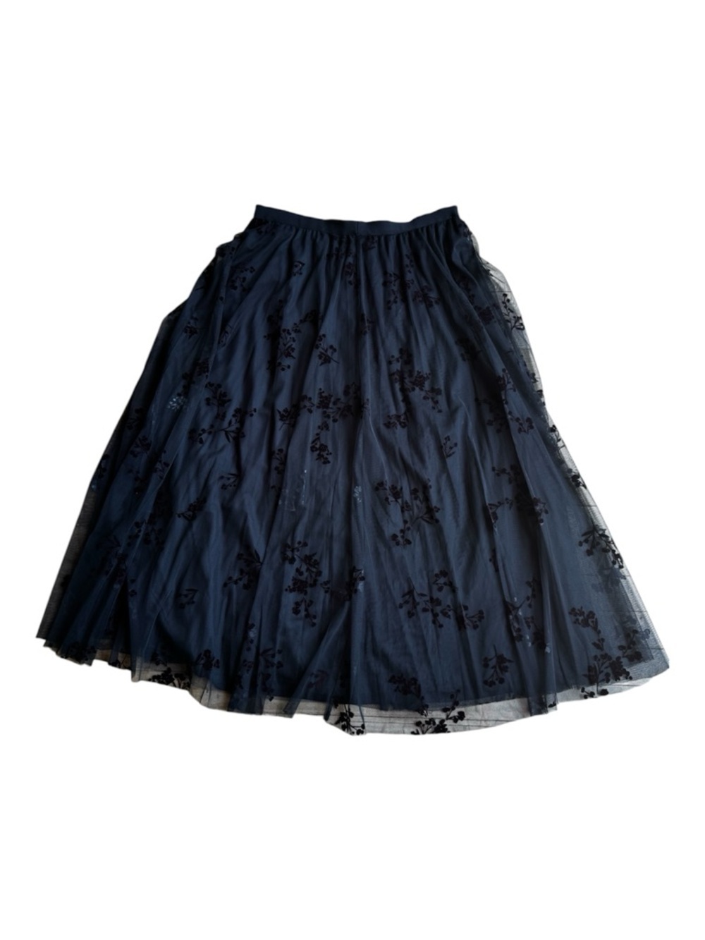 DR2 Black Wine colored velvet floral pattern Tulle Bell Midi Skirt Sz Large NWT - Picture 3 of 11